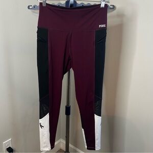 VS PINK Ultimate Colorblock Leggings – Maroon/Black/White – Size M